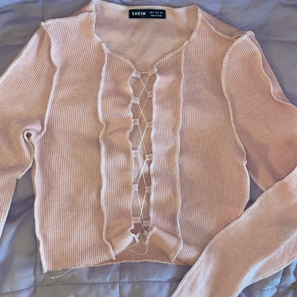 Lace up Ribbed Top - Picture 2 of 4